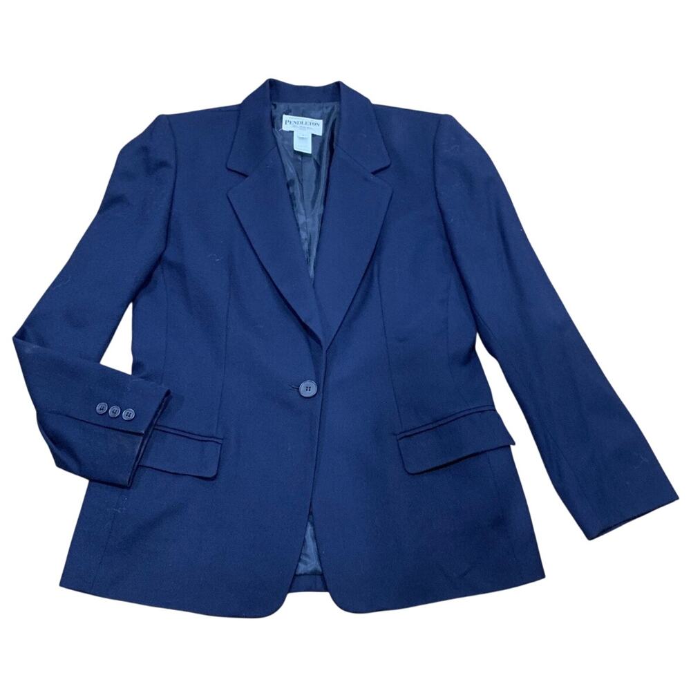 Women’s Pendleton Classic Statment Navy Virgin Wool Blazer Size 8